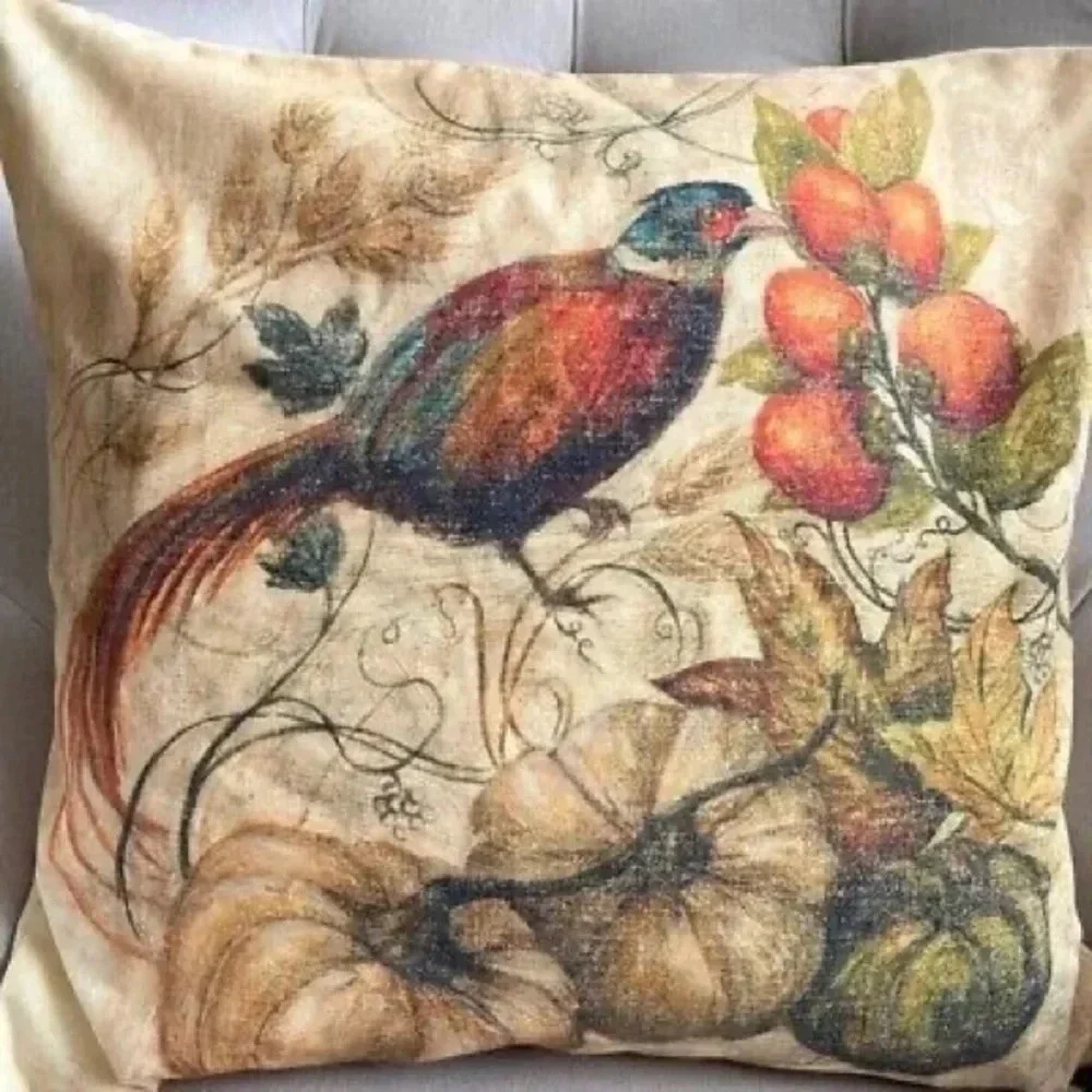 Pottery Barn Fall Pumpkin  Pheasant Print Pillow Cover